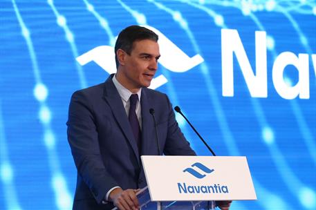 6/04/2022. Pedro Sánchez visita los astilleros de Navantia en Ferrol. El presidente del Gobierno, Pedro Sánchez, durante su intervención.