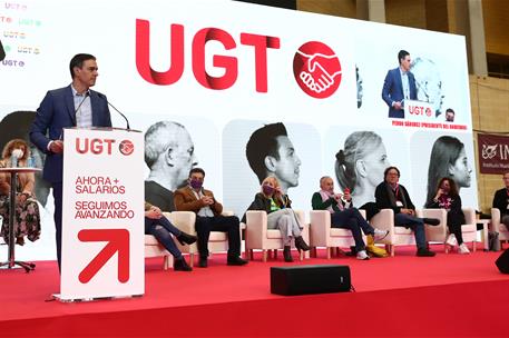 6/04/2022. Pedro Sánchez interviene en el acto de clausura de la Asamblea Confederal de UGT. El presidente del Gobierno, Pedro Sánchez, dura...