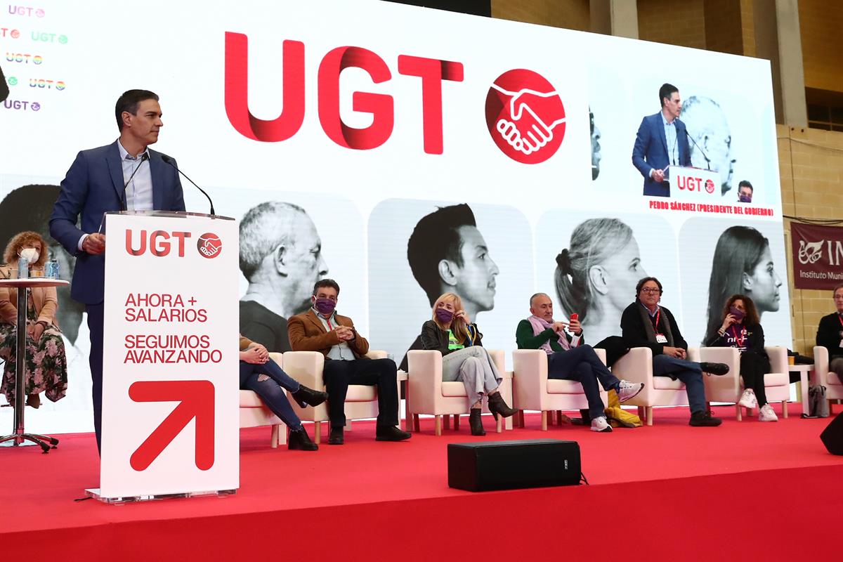 6/04/2022. Pedro Sánchez interviene en el acto de clausura de la Asamblea Confederal de UGT. El presidente del Gobierno, Pedro Sánchez, dura...