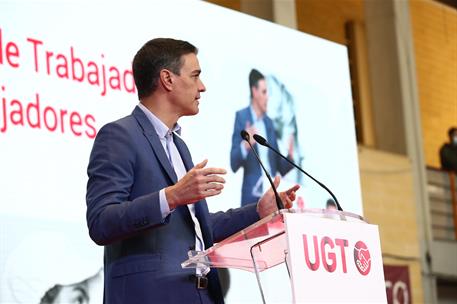 6/04/2022. Pedro Sánchez interviene en el acto de clausura de la Asamblea Confederal de UGT. El presidente del Gobierno, Pedro Sánchez, dura...