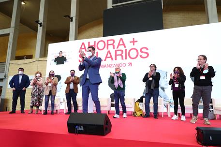 6/04/2022. Pedro Sánchez interviene en el acto de clausura de la Asamblea Confederal de UGT. El presidente del Gobierno, Pedro Sánchez, al t...