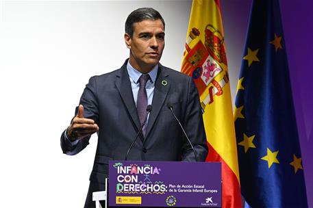 6/07/2022. S&#225;nchez interviene en el acto &#39;Infancia con Derechos: Plan de Acci&#243;n Estatal de la Garant&#237;a Infantil Europea&#39;. El presidente del ...