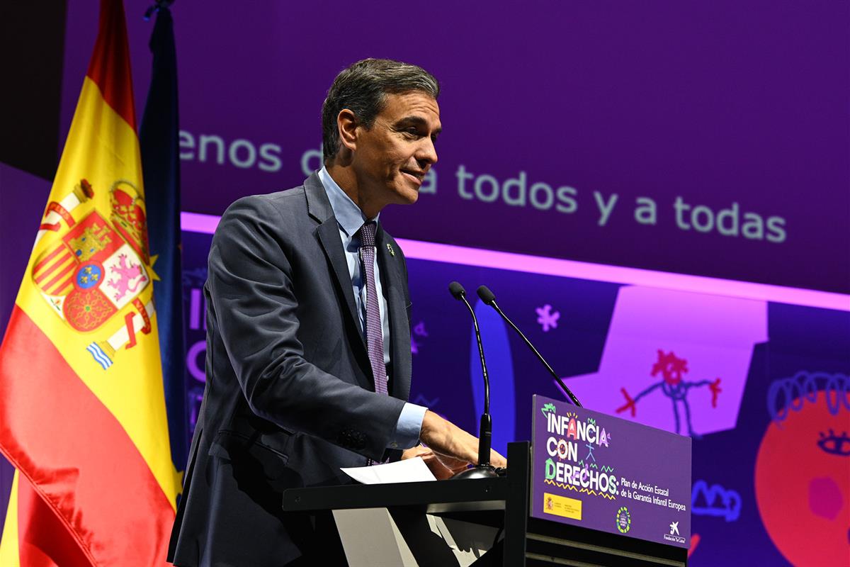 6/07/2022. Sánchez interviene en el acto 'Infancia con Derechos: Plan de Acción Estatal de la Garantía Infantil Europea'. El presidente del ...