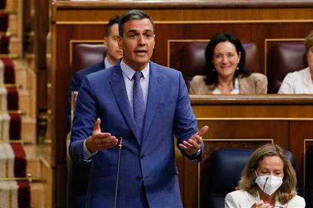 8/06/2022. S&#225;nchez, en la sesi&#243;n de control al Gobierno en el Congreso. S&#225;nchez aborda las cuestiones planteadas por los grupos parlamentarios.