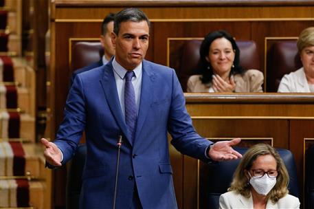 8/06/2022. S&#225;nchez, en la sesi&#243;n de control al Gobierno en el Congreso. Pedro S&#225;nchez, desde su esca&#241;o, contesta a las preguntas de los grupos.