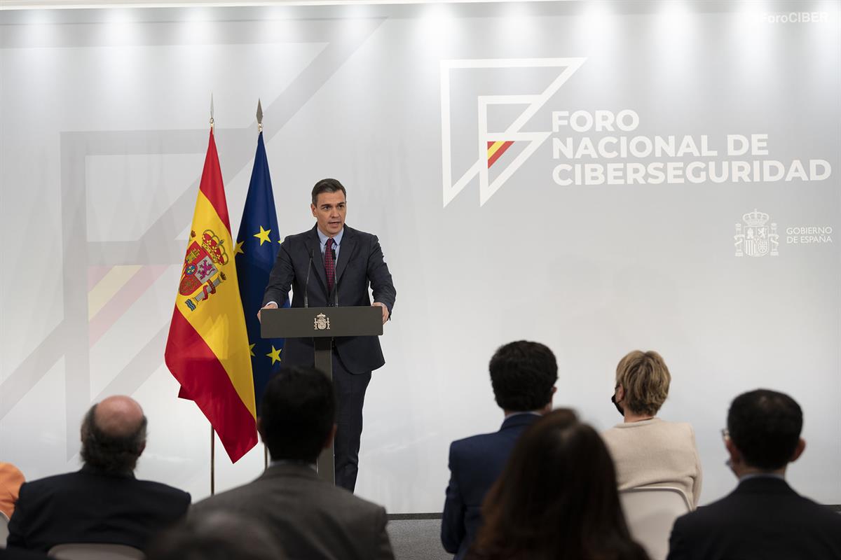 9/03/2022. Sánchez preside el acto de agradecimiento al Foro Nacional de Ciberseguridad. El presidente del Gobierno, Pedro Sánchez, durante ...