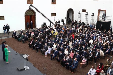 12/03/2022. Pedro Sánchez asiste al Acto de Homenaje a la Ejemplaridad del Pueblo de La Palma. Los Reyes presiden el homenaje al pueblo de L...