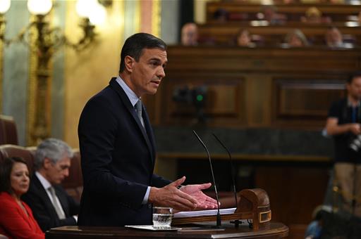 El presidente del Gobierno, Pedro Sánchez, durante su intervención en el debate sobre el estado de la nación
