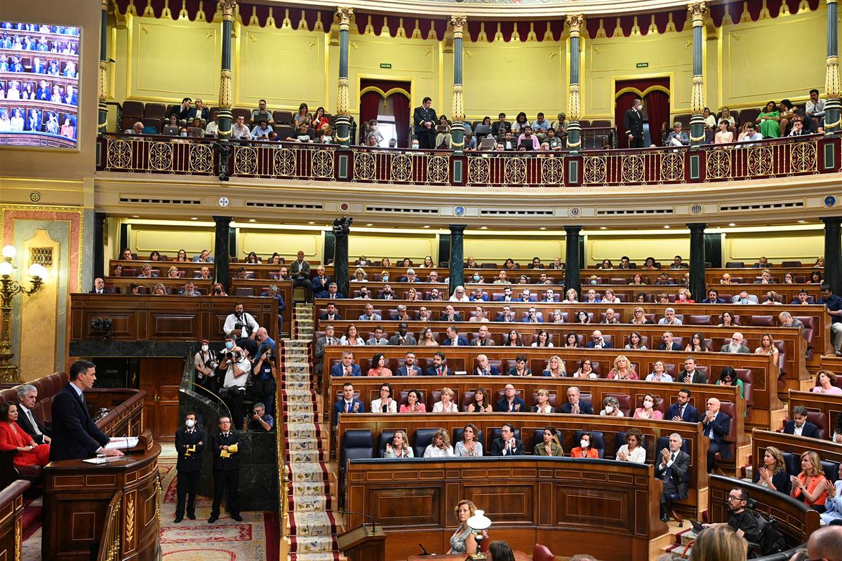 Imagen del hemiciclo durante la intervención del presidente del Gobierno, Pedro Sánchez