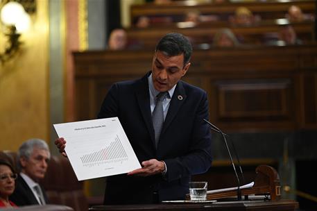 12/07/2022. El presidente del Gobierno participa en el Debate sobre el Estado de la Nación. El presidente del Gobierno, Pedro Sánchez, muest...