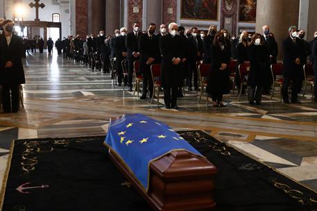 14/01/2022. Sánchez asiste al funeral del presidente del Parlamento Europeo, David Sassoli. El presidente del Gobierno, Pedro Sánchez, junto...