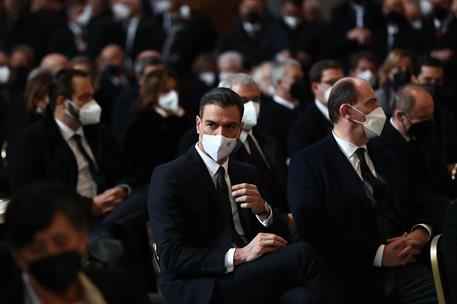 14/01/2022. Sánchez asiste al funeral del presidente del Parlamento Europeo, David Sassoli. El presidente del Gobierno, Pedro Sánchez, junto...