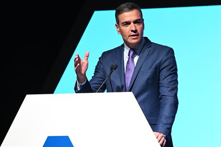 14/06/2022. Pedro S&#225;nchez interviene en el acto de inauguraci&#243;n del Digital Enterprise Show. Pedro S&#225;nchez durante su intervenci&#243;n en el act...