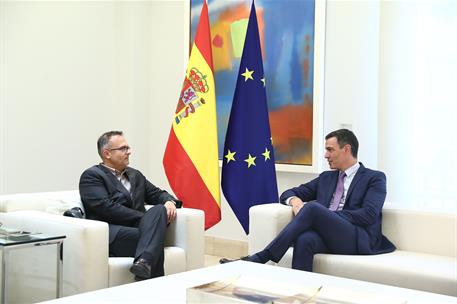 14/06/2022. El presidente del Gobierno recibe al vicepresidente de la farmacéutica Moderna. El presidente Pedro Sánchez y Dan Staner, el vic...