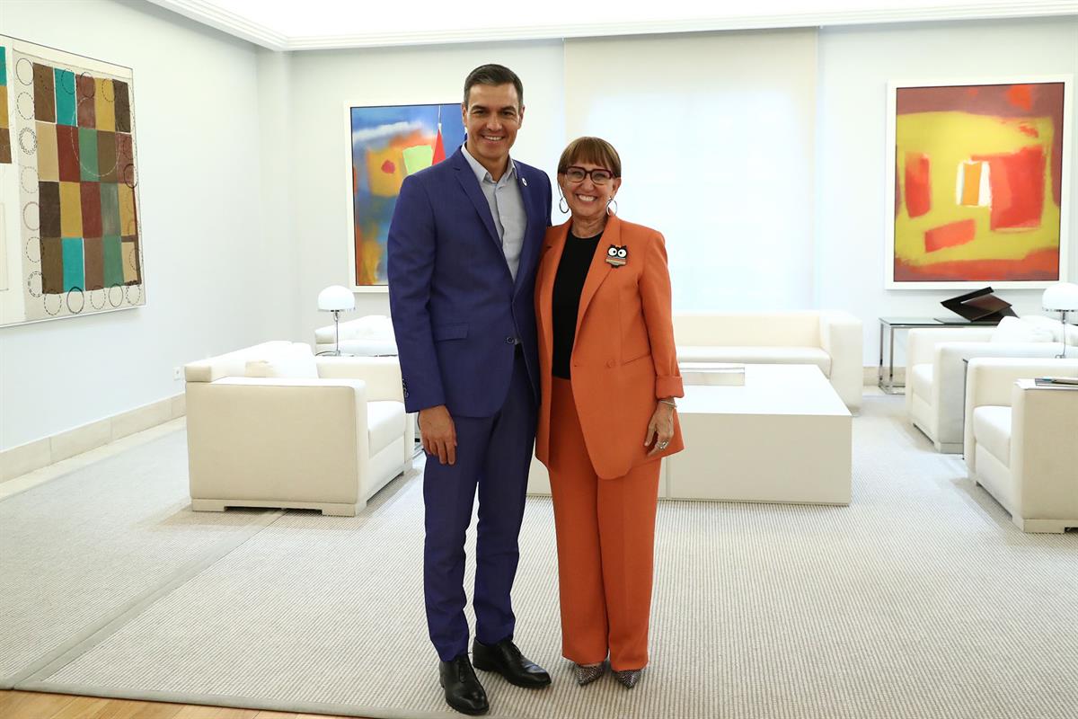 14/09/2022. Sánchez recibe a la secretaria general de la Conferencia de las Naciones Unidas sobre Comercio y Desarrollo. El presidente del G...