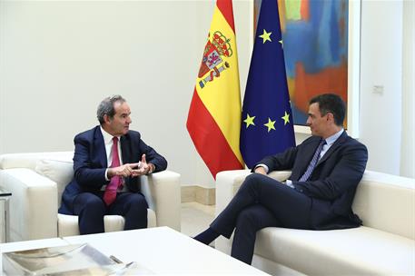 15/06/2022. Sánchez se reúne con el Secretario General Iberoamericano, Andrés Allamand. Pedro Sánchez y Andrés Allamand durante su reunión.