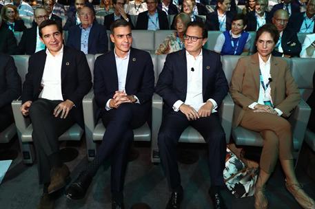 15/09/2022. Pedro Sánchez interviene en el acto inaugural del II BBVA Sustainability Forum. El presidente del Gobierno, Pedro Sánchez, y el ...