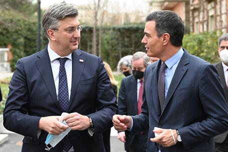 16/03/2022. El presidente recibe al primer ministro de la República de Croacia, Andrej Plenković. El presidente del Gobierno, Pedro Sánchez,...