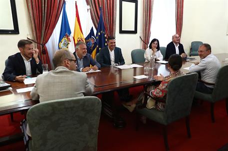 16/08/2022. Pedro Sánchez visita la isla de la Palma. El Presidente del Gobierno, Pedro Sánchez, durante el encuentro institucional que ha t...