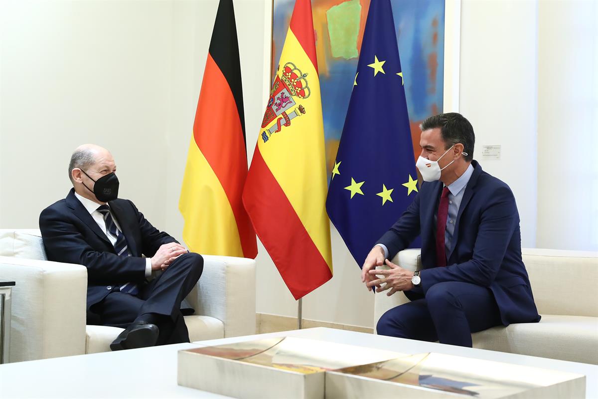 17/01/2022. Pedro Sánchez recibe al canciller alemán Olaf Scholz. El presidente del Gobierno, Pedro Sánchez, y el canciller de la República ...