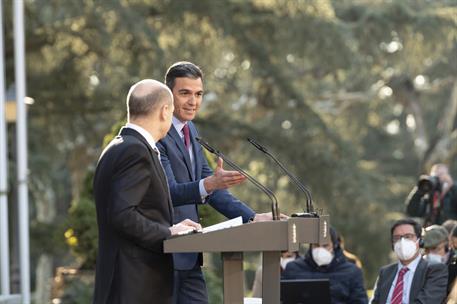 17/01/2022. Pedro Sánchez recibe al canciller alemán Olaf Scholz. El presidente del Gobierno, Pedro Sánchez, y el canciller de la República ...