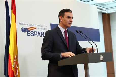 18/02/2022. Pedro Sánchez participa en la Cumbre Unión Europea-Unión Africana. El presidente del Gobierno, Pedro Sánchez, durante la rueda d...