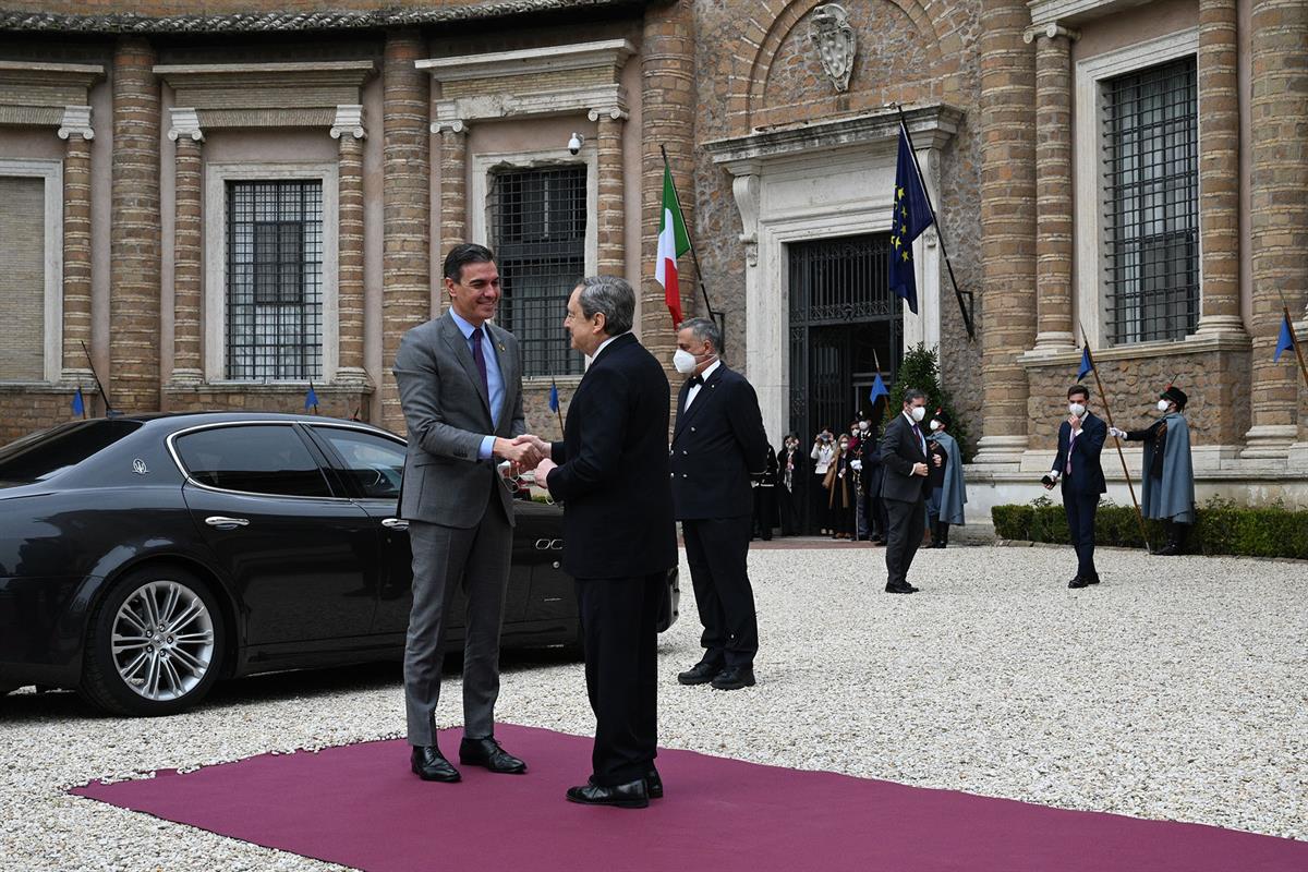 18/03/2022. El presidente del Gobierno viaja a Roma. El presidente del Gobierno, Pedro Sánchez, es recibido por el primer ministro de Italia...