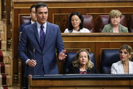 18/05/2022. Pedro S&#225;nchez asiste a la sesi&#243;n de control en el Congreso. El presidente del Gobierno, Pedro S&#225;nchez, durante su intervenci&#243;n e...