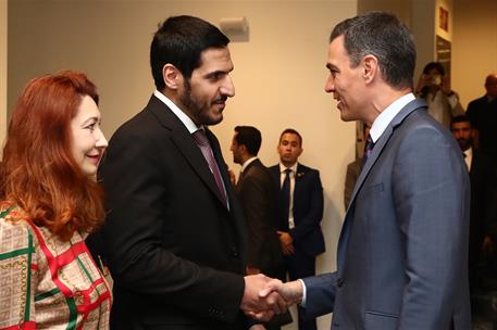 18/05/2022. Pedro Sánchez participa en el acto inaugural del foro empresarial España-Catar. El presidente del Gobierno, Pedro Sánchez, a su ...