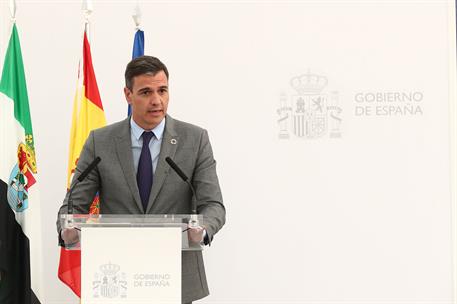 18/07/2022. Sánchez asiste a la inauguración de la primera fase de la línea Plasencia-Badajoz de la Alta Velocidad en Extremadura. El presid...