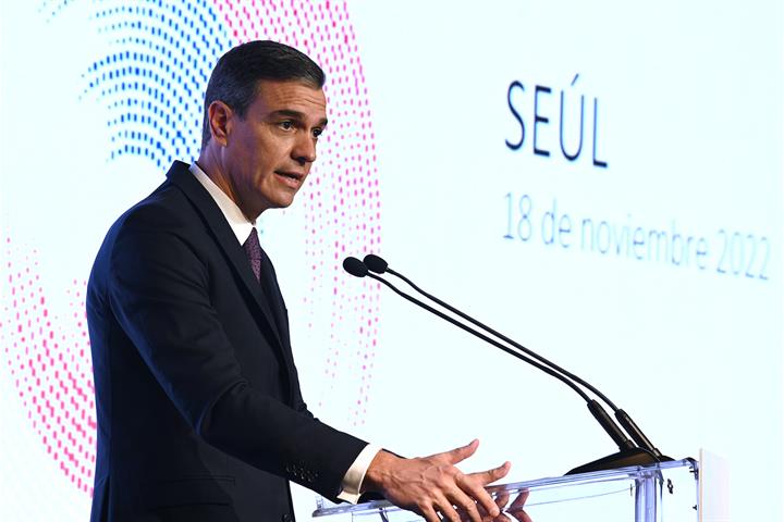 El presidente del Gobierno, Pedro Sánchez, interviene en el Foro Empresarial España-Corea.