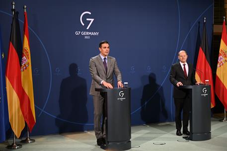 19/03/2022. Pedro Sánchez comparece en Berlín, Alemania.. El presidente del Gobierno, Pedro Sánchez, y el canciller de la República Federal ...