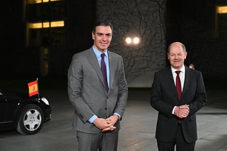 19/03/2022. Pedro Sánchez junto a Olaf Scholz.. El presidente del Gobierno, Pedro Sánchez, junto al canciller de la República Federal de Ale...