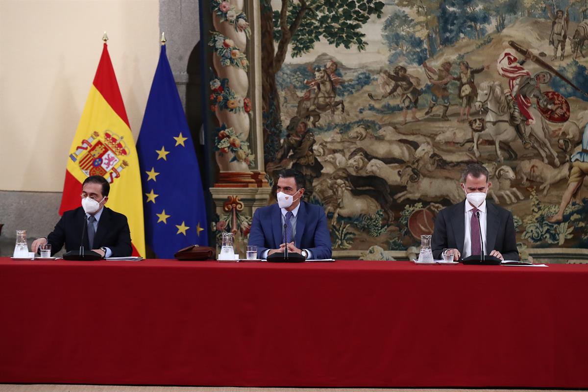 20/01/2022. Pedro Sánchez asiste a la 32ª reunión ordinaria del Patronato de la Fundación Carolina. El presidente del Gobierno, Pedro Sánche...