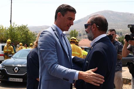 20/07/2022. Pedro Sánchez visita las zonas afectadas por los incendios en Aragón. El presidente del Gobierno, Pedro Sánchez, ha sido recibid...