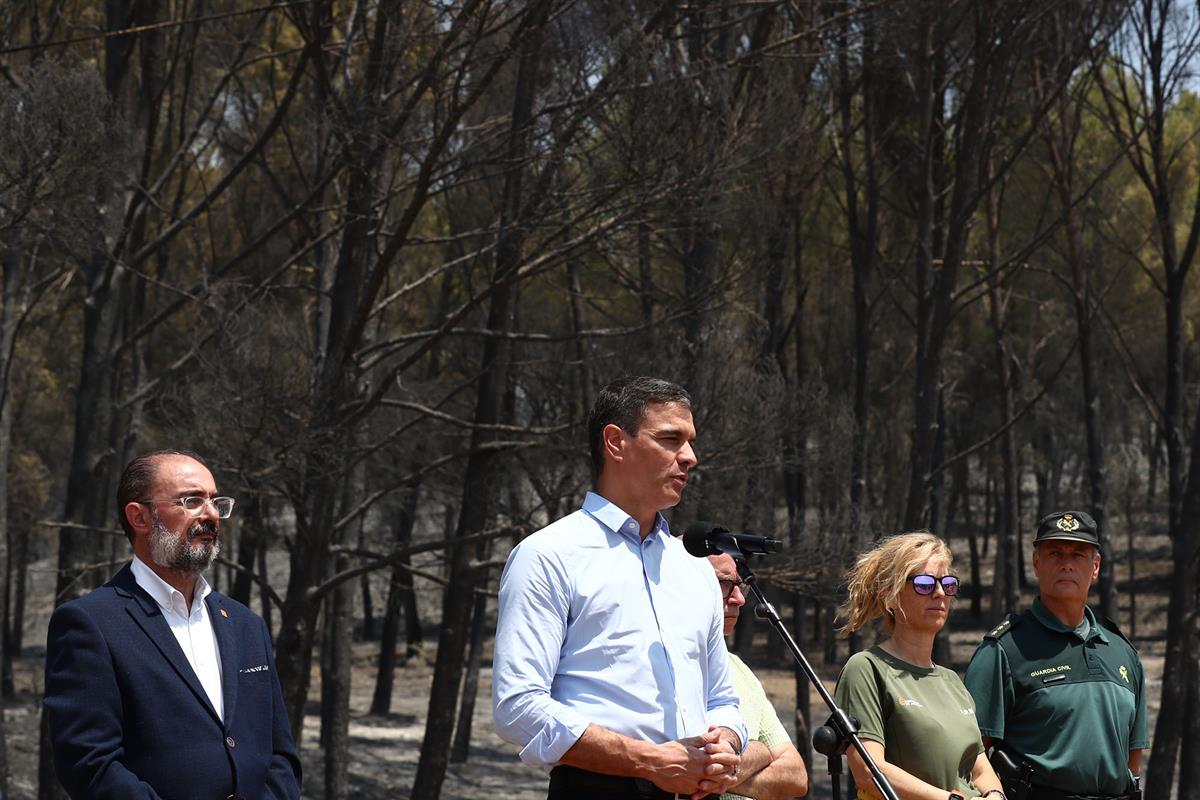 20/07/2022. Pedro Sánchez visita las zonas afectadas por los incendios en Aragón. El presidente del Gobierno, Pedro Sánchez, ha hecho declar...