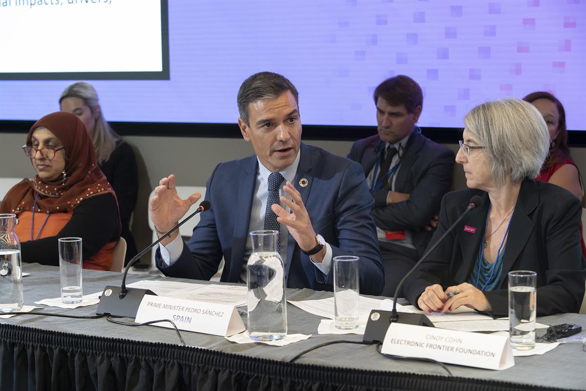 20/09/2022. Pedro Sánchez participa en el evento Christchurch Call sobre la lucha contra la violencia en internet. El presidente del Gobiern...