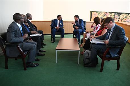 20/09/2022. Sánchez se reúne en Nueva York con el presidente de Níger, Mohamed Bazoum. El presidente del Gobierno, Pedro Sánchez, durante su...