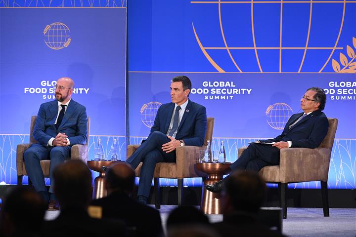 El presidente del Gobierno, Pedro Sánchez, durante su intervención en la Global Food Security Summit.