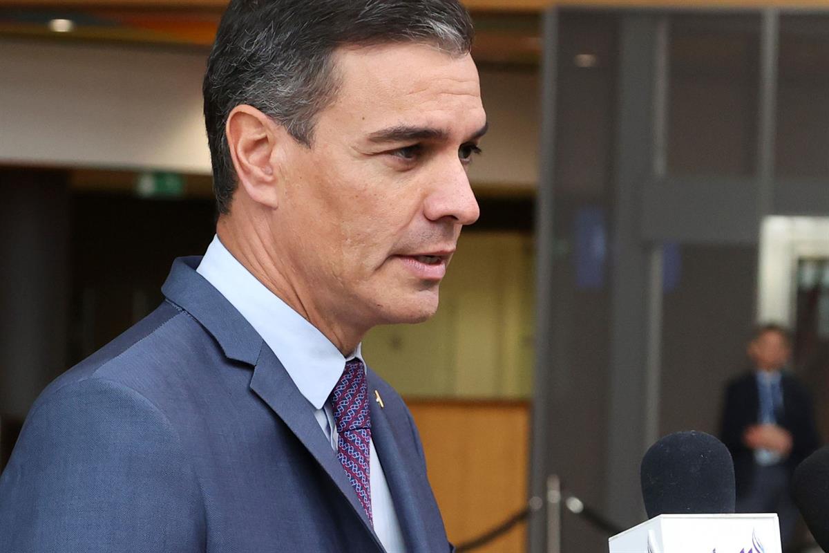 20/10/2022. Pedro Sánchez asiste al Consejo Europeo (primera jornada). El presidente del Gobierno, Pedro Sánchez, durante las declaraciones ...