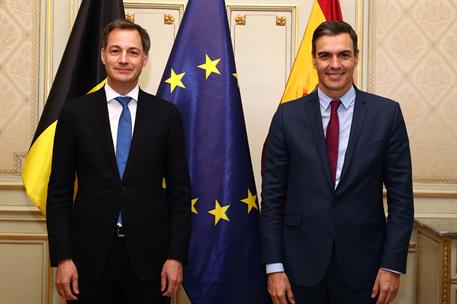 21/03/2022. El presidente del Gobierno viaja a Bélgica. El presidente del Gobierno, Pedro Sánchez, junto al primer ministro del Reino de Bél...