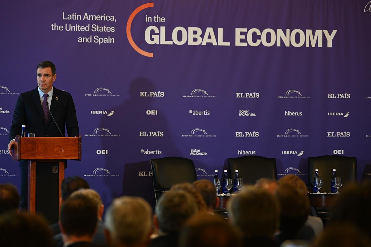 21/09/2022. Sánchez participa en el foro 'Latin America, the United States and Spain in the global economy'. El presidente del Gobierno, Ped...
