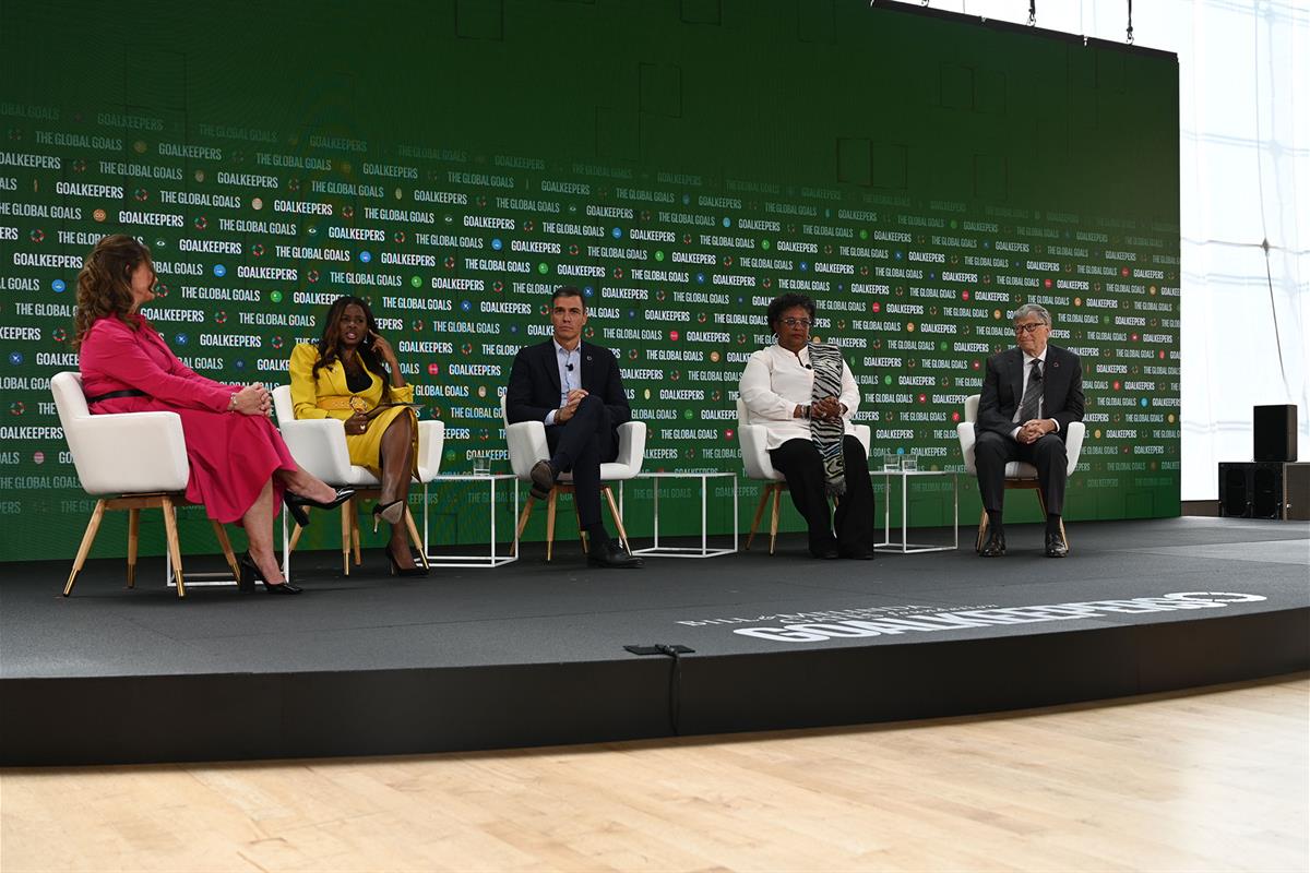 21/09/2022. Pedro Sánchez interviene en el acto 'Goalkeepers' de la Fundación Bill y Melinda Gates. El presidente del Gobierno, Pedro Sánche...