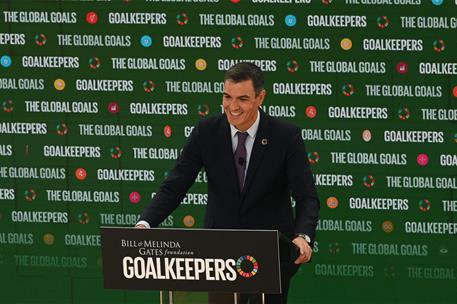 21/09/2022. Pedro S&#225;nchez interviene en el acto &#39;Goalkeepers&#39; de la Fundaci&#243;n Bill y Melinda Gates. El presidente del Gobierno, Pedro S&#225;nche...