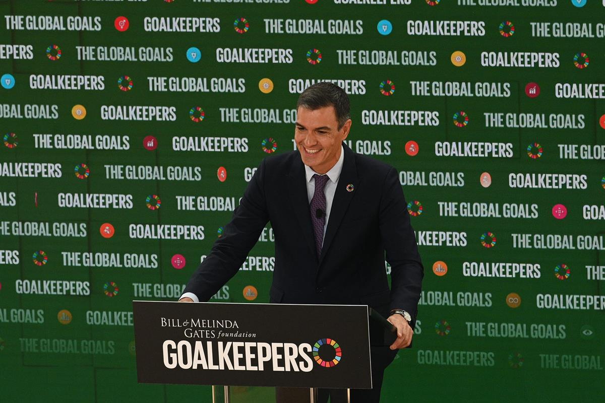 21/09/2022. Pedro Sánchez interviene en el acto 'Goalkeepers' de la Fundación Bill y Melinda Gates. El presidente del Gobierno, Pedro Sánche...