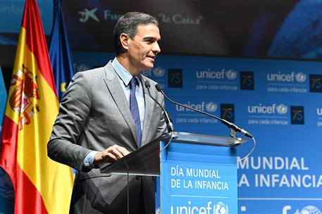 21/11/2022. Pedro S&#225;nchez clausura el acto de Unicef por el D&#237;a Mundial de la Infancia. El presidente del Gobierno, Pedro S&#225;nchez, durante s...