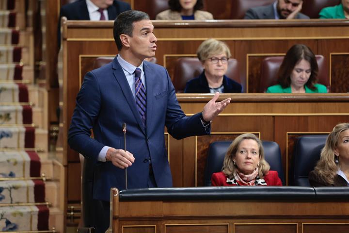 El presidente del Gobierno, Pedro Sánchez, durante la sesión de control al Gobierno en el Congreso