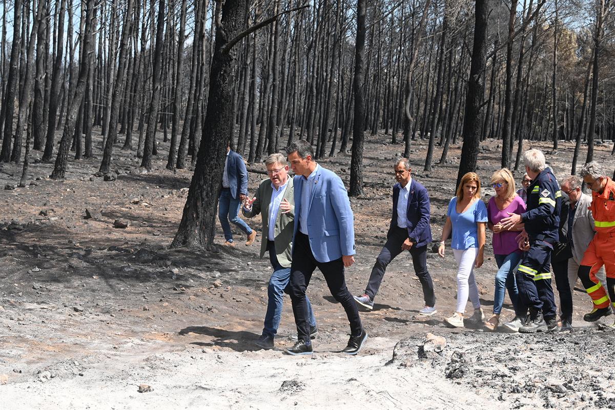 22/08/2022. Pedro Sánchez visita las zonas afectadas por los incendios en Castellón