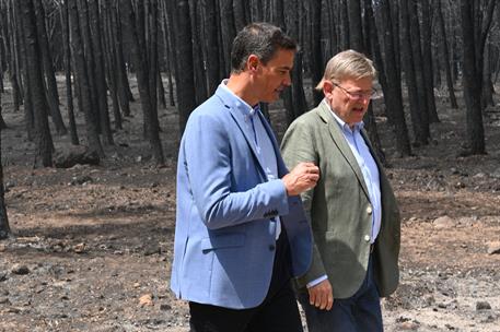 22/08/2022. Pedro Sánchez visita las zonas afectadas por los incendios en Castellón