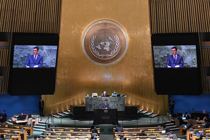 22/09/2022. The President of the Government of Spain, Pedro Sánchez, spokes at the General Debate of the 77th session of the United Nations (UN) Ge...
